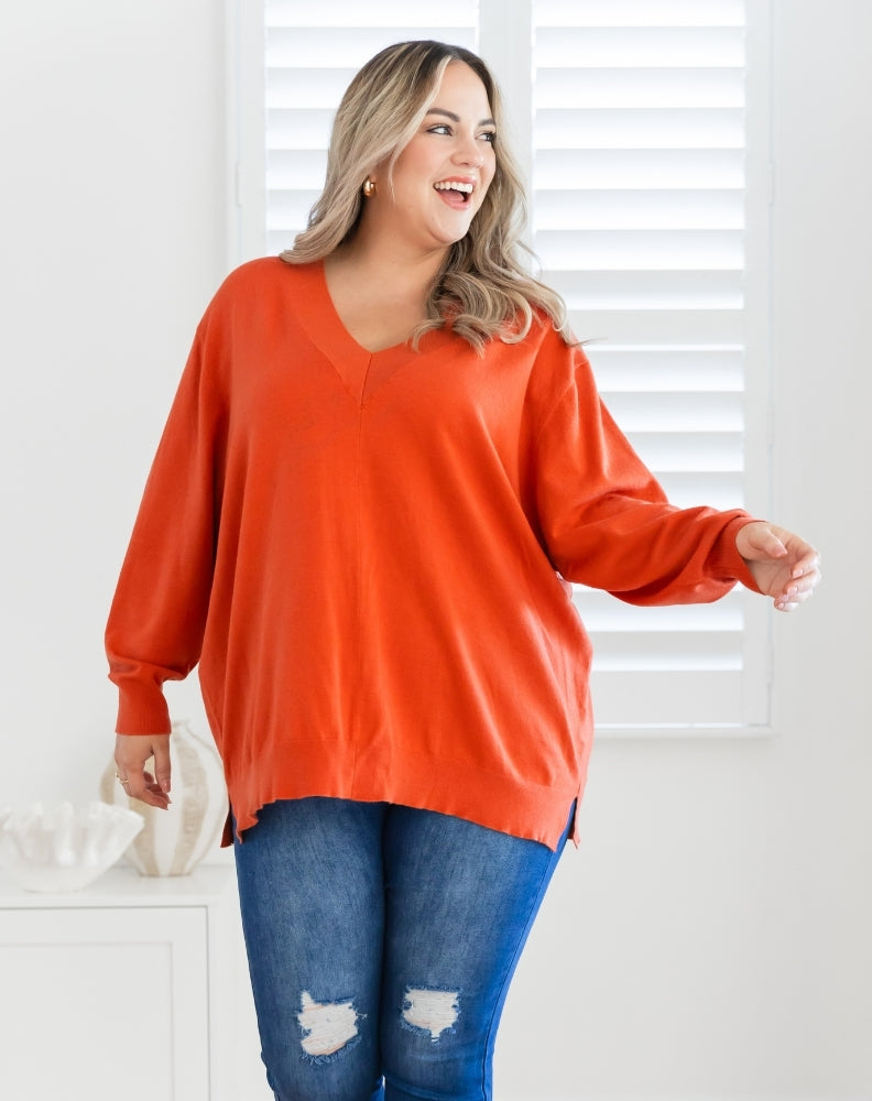 Angel-Knit-Rust-V-Neck-Front