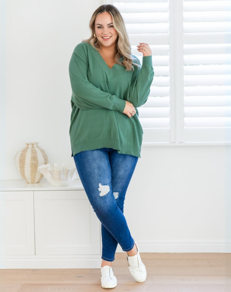 Freez-Angel-Knit-Sage-V-Neck