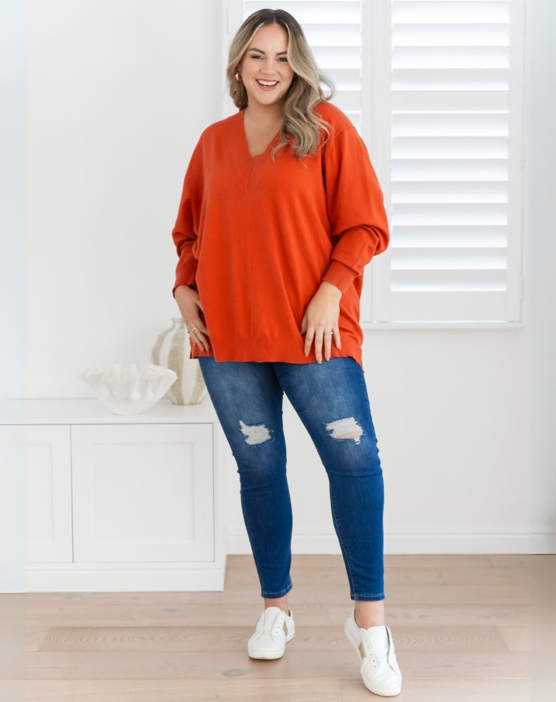 Angel-Rust-V-Neck-Knit-Front