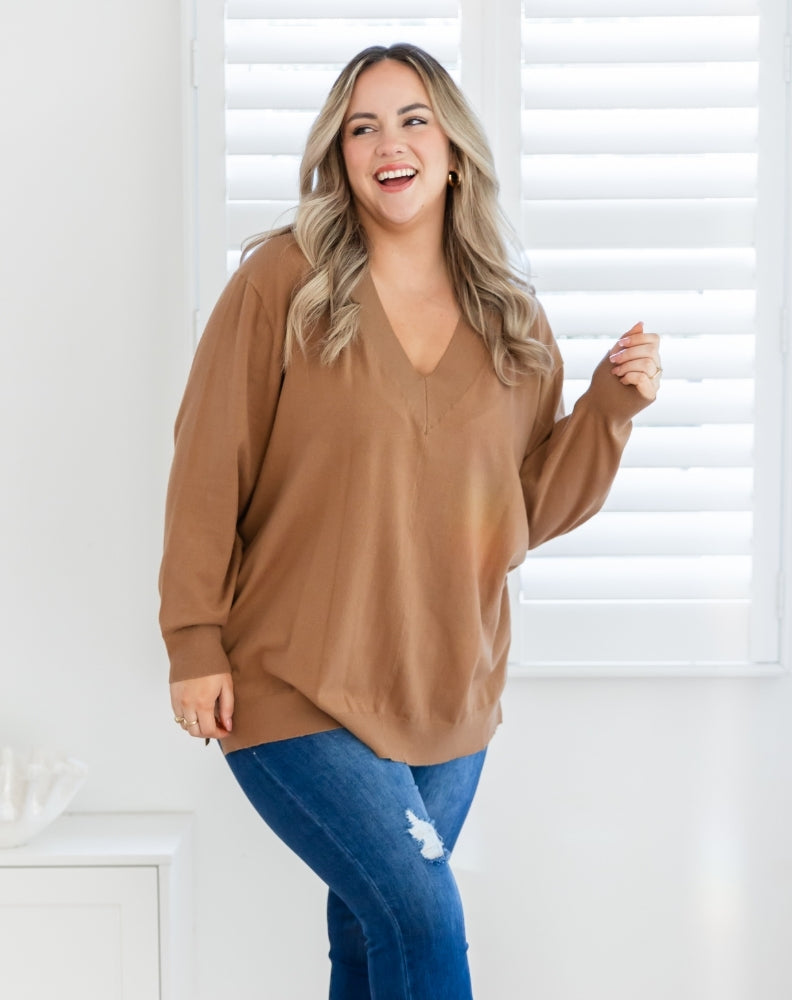 Angel-V-Neck-Knit-Beige-Ribbed