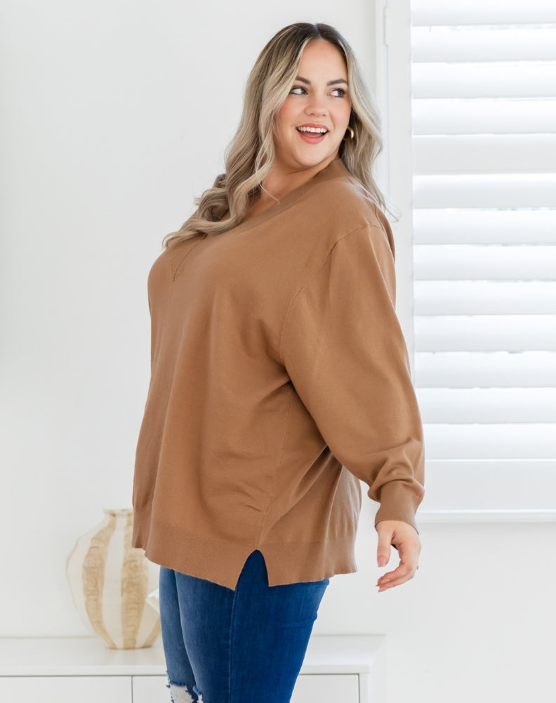 Angel-V-Neck-Knit-Beige-Side