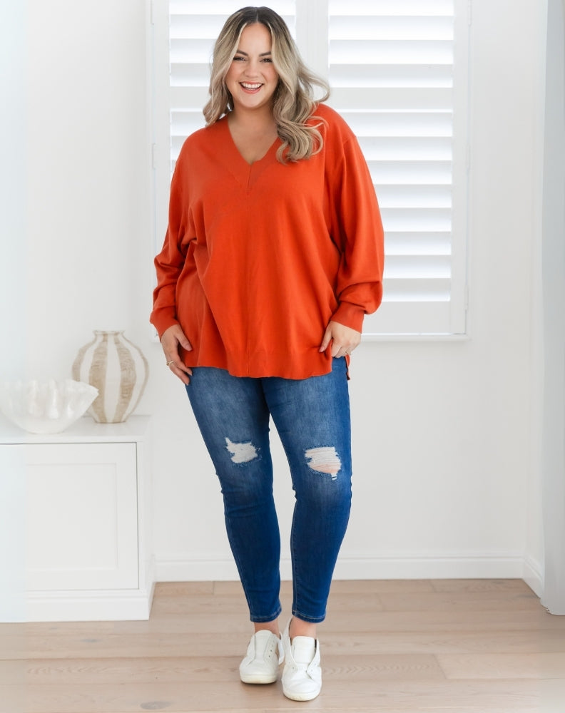 Angel-V-Neck-Knit-Rust-Front