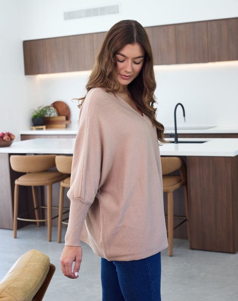 Beige-Amy-V-Neck-Knit-Side