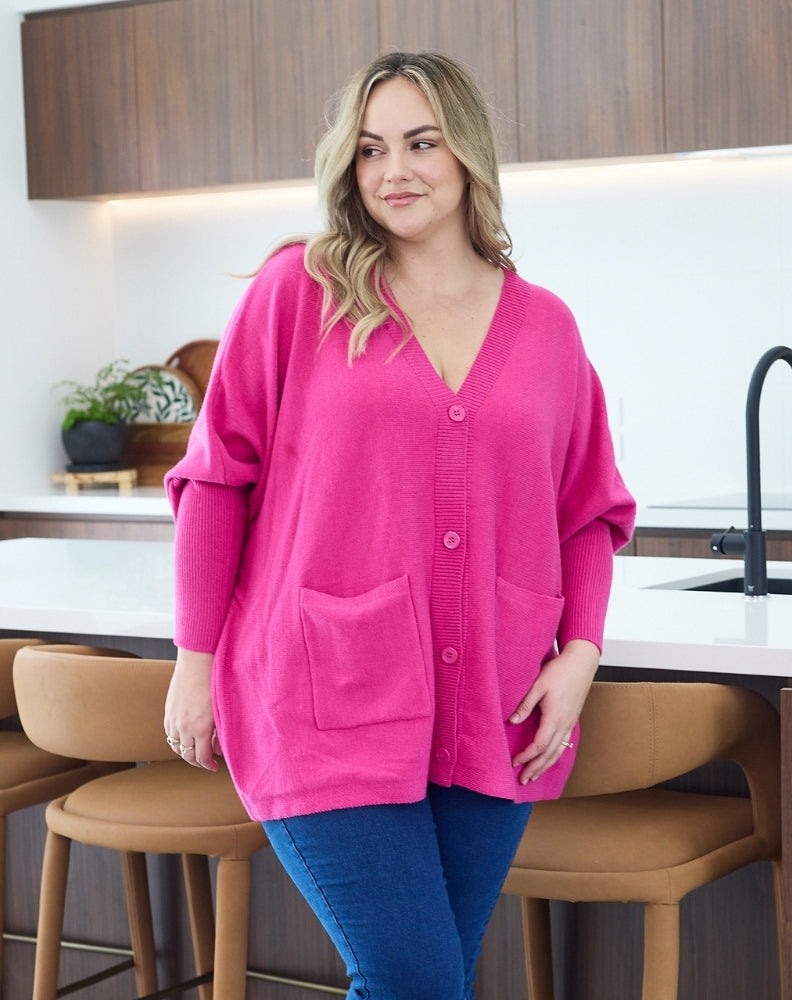 Bella-Button-Knit-Magenta-Front