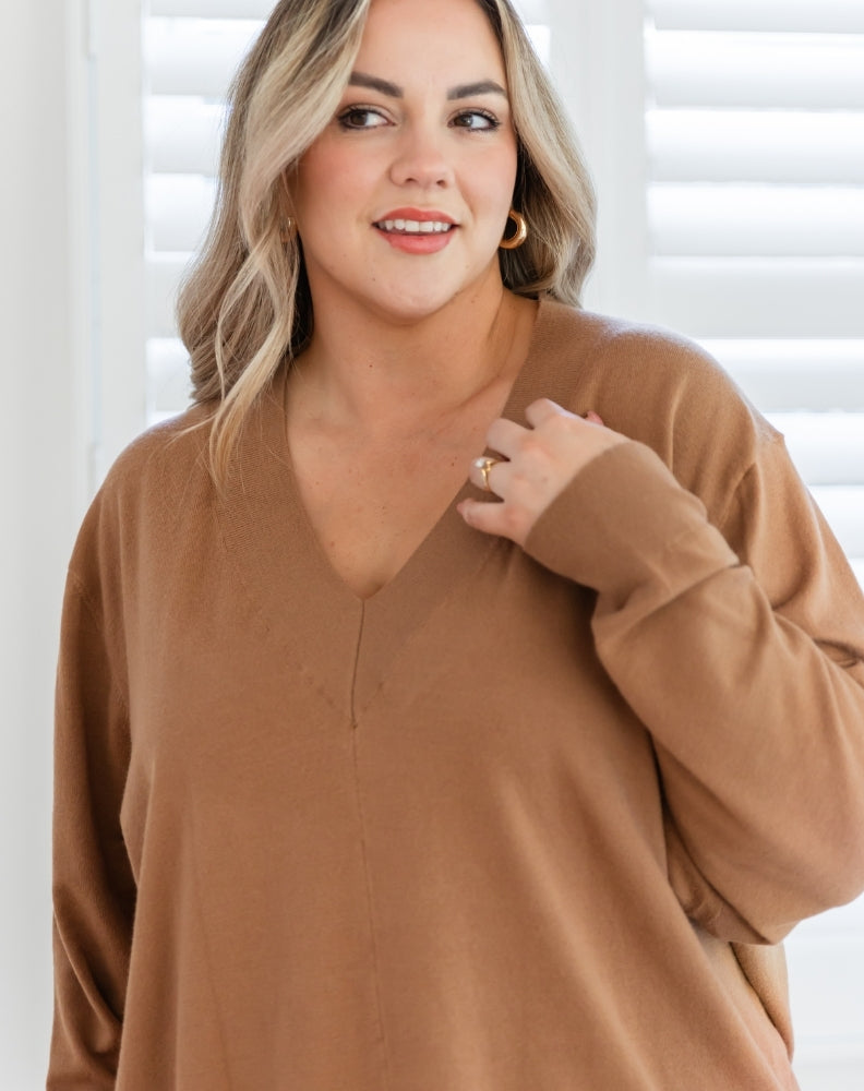 Freez-Ange-Knit-Beige-V-Neck