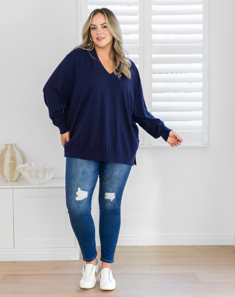 Freez-Angel-Knit-Navy-V-Neck