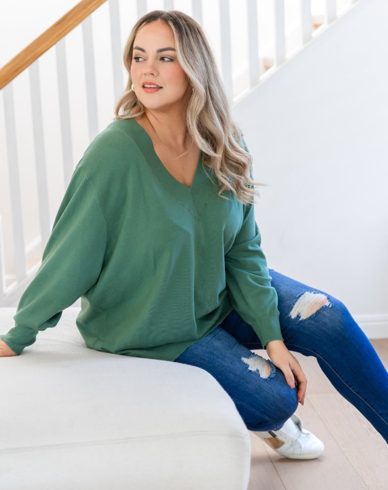 Freez-Angel-Knit-Sage-V-Neck
