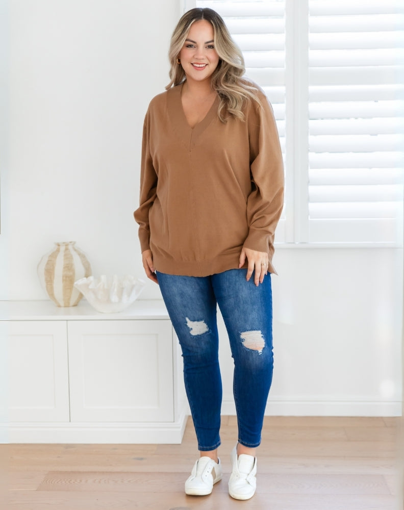 Freez-Angel-V-Neck-Knit-Beige