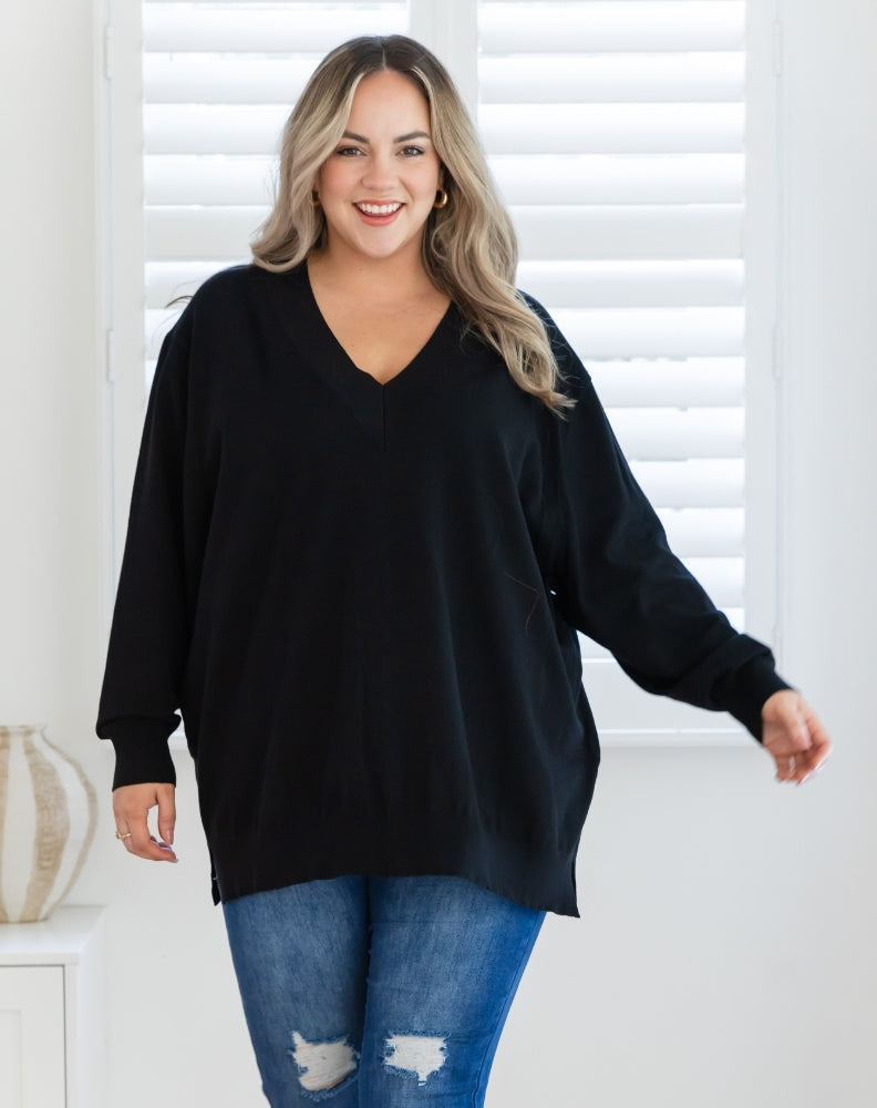 Freez-Angel-V-Neck-Knit-Black-Front