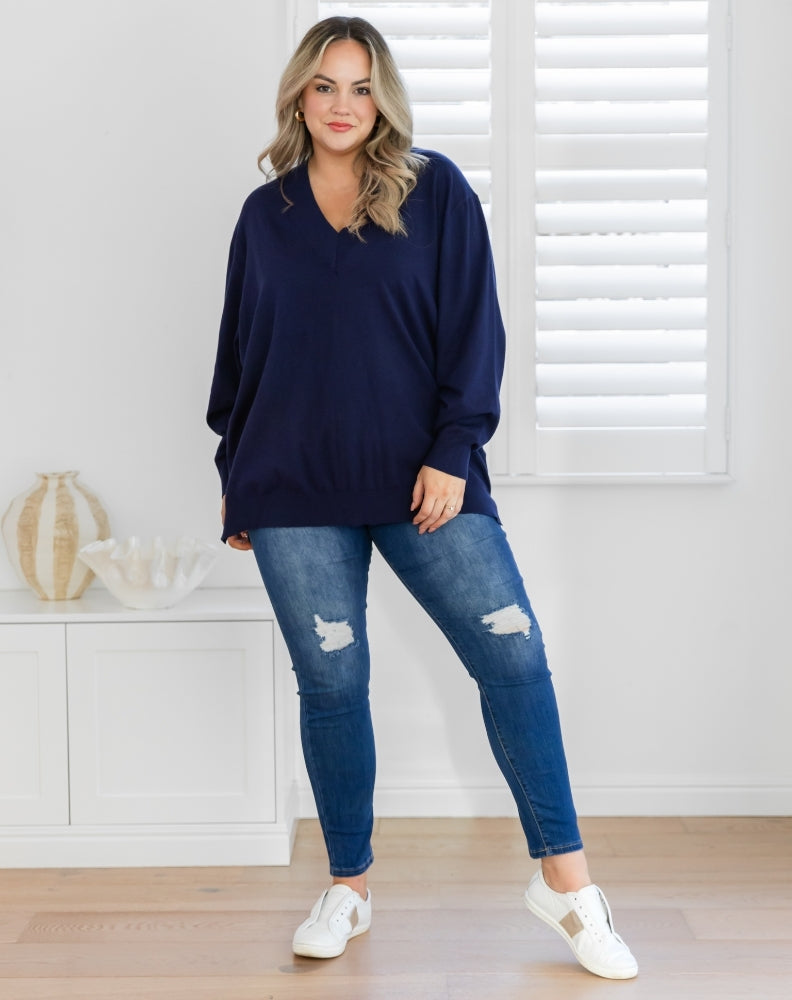 Freez-Angel-V-Neck-Knit-Navy-Front