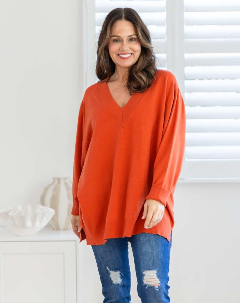 Freez-Angel-V-Neck-Knit-Rust-Front