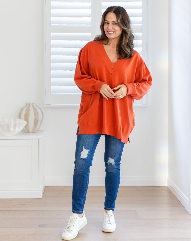 Freez-Angel-V-Neck-Knit-Rust