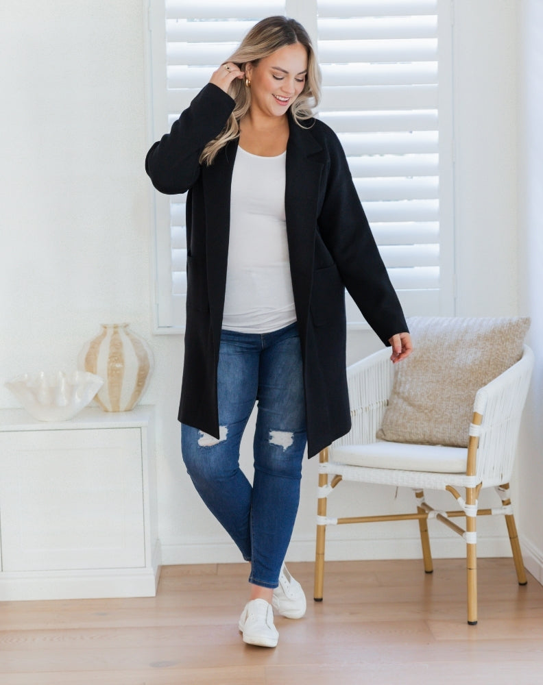 Freez-Chloe-Knit-Coatigan-Black-Front