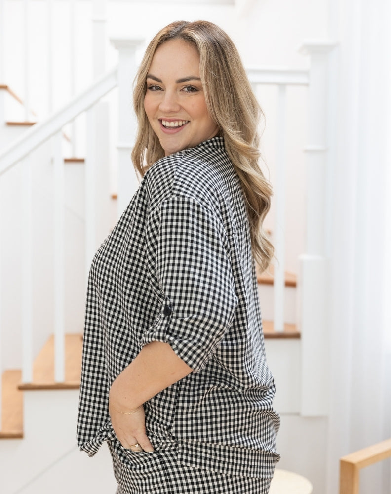 Freez_Bella_Gingham_Shirt_Button_Tab_Sleeve