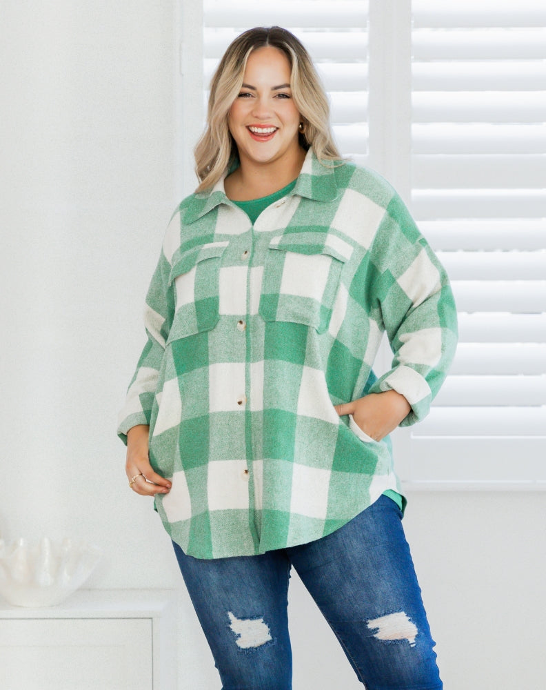 Shannon-Shacket-Green-Check-Front-Buttoned