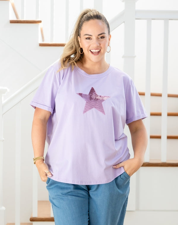 Star Sequin Tee - Lilac