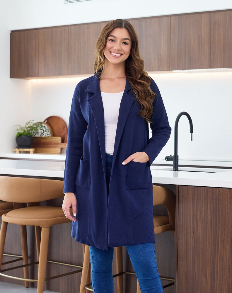 Chloe Knit Coatigan Navy – Freez Clothing