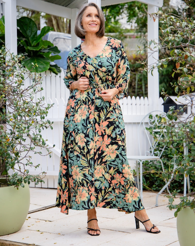Zoe Maxi Dress | Botanic Green Floral | Sizes 8-26 – Freez Clothing