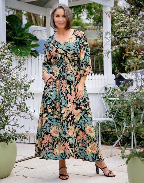maxi dress with sleeves australia Zoe Maxi Dress | Botanic Green Floral