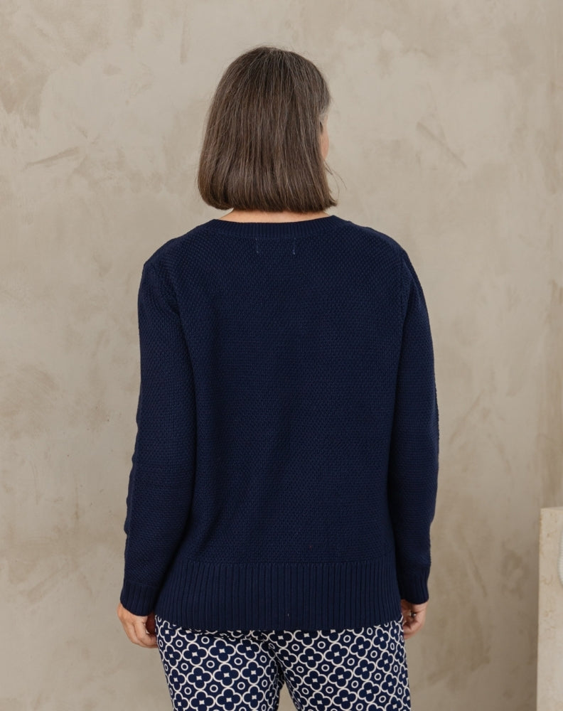 V Neck Maple Cotton Knit - Navy – Freez Clothing