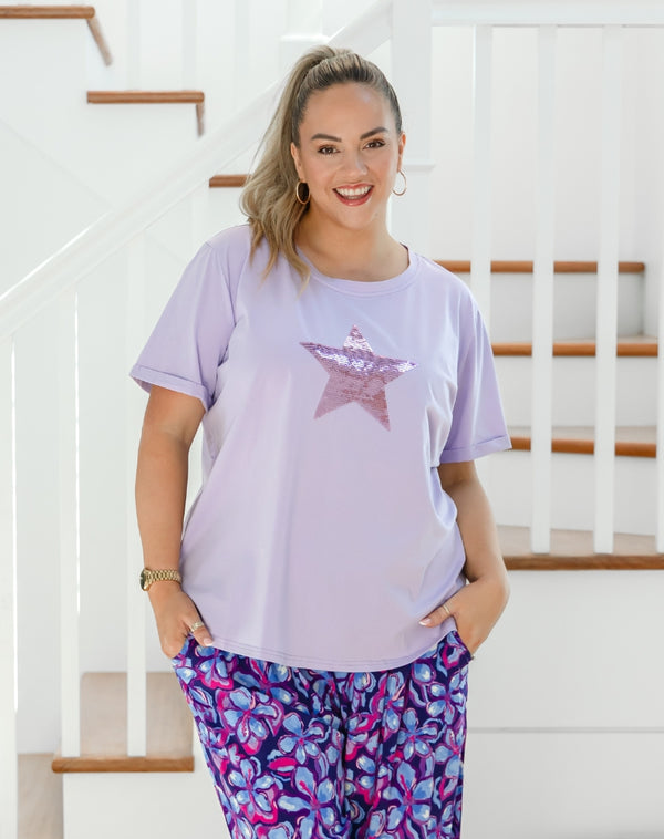 Star Sequin Tee - Lilac