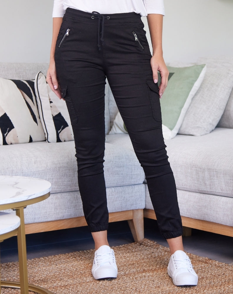 Black cargo jogger pants womens online