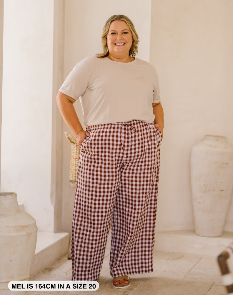 Darcy Cotton Pants - Coffee Gingham – Freez Clothing