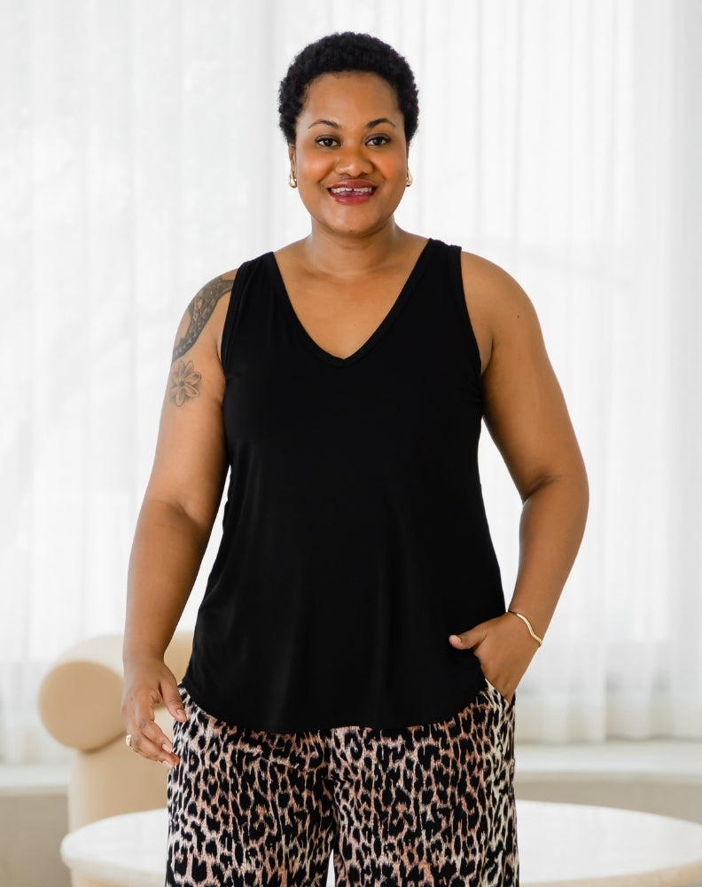 Elena Two-Way Neckline Tank – Black – Freez Clothing