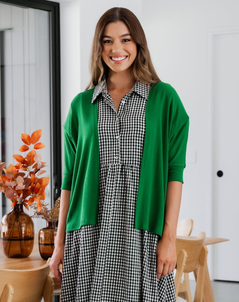 Forest_Slouch_Shrug_With_Gingham_Dress