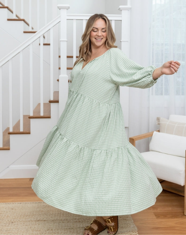 Freez_Amber_Dress_Sage_Gingham_Flowy_Skirt