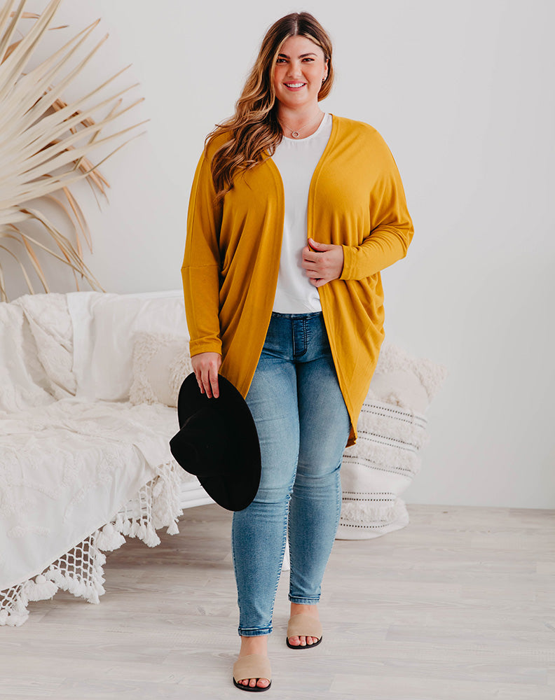 Plus size clearance mustard cardigan